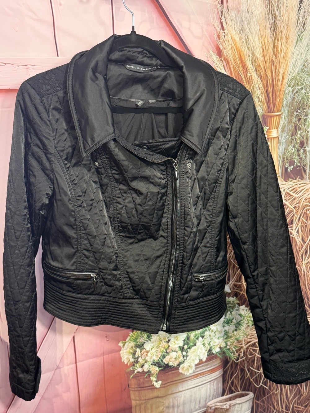 White House Black Market Black Quilted Bomber Jacket Size Large